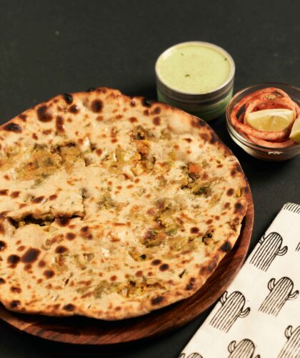 Aloo Paratha served with pickle and chutney