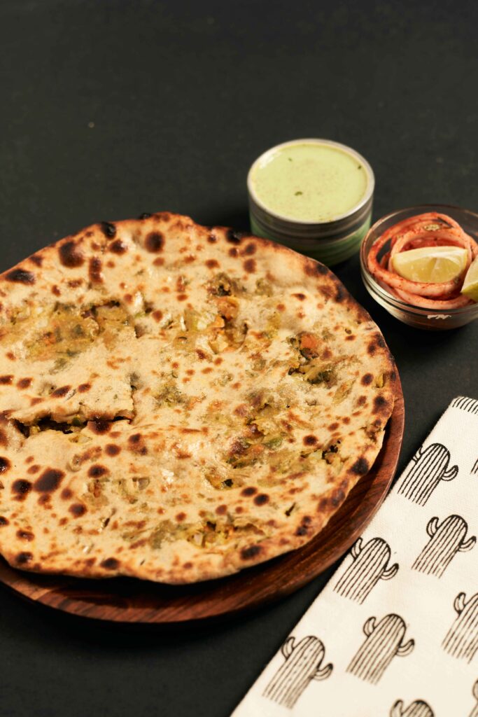 Aloo Paratha served with pickle and chutney