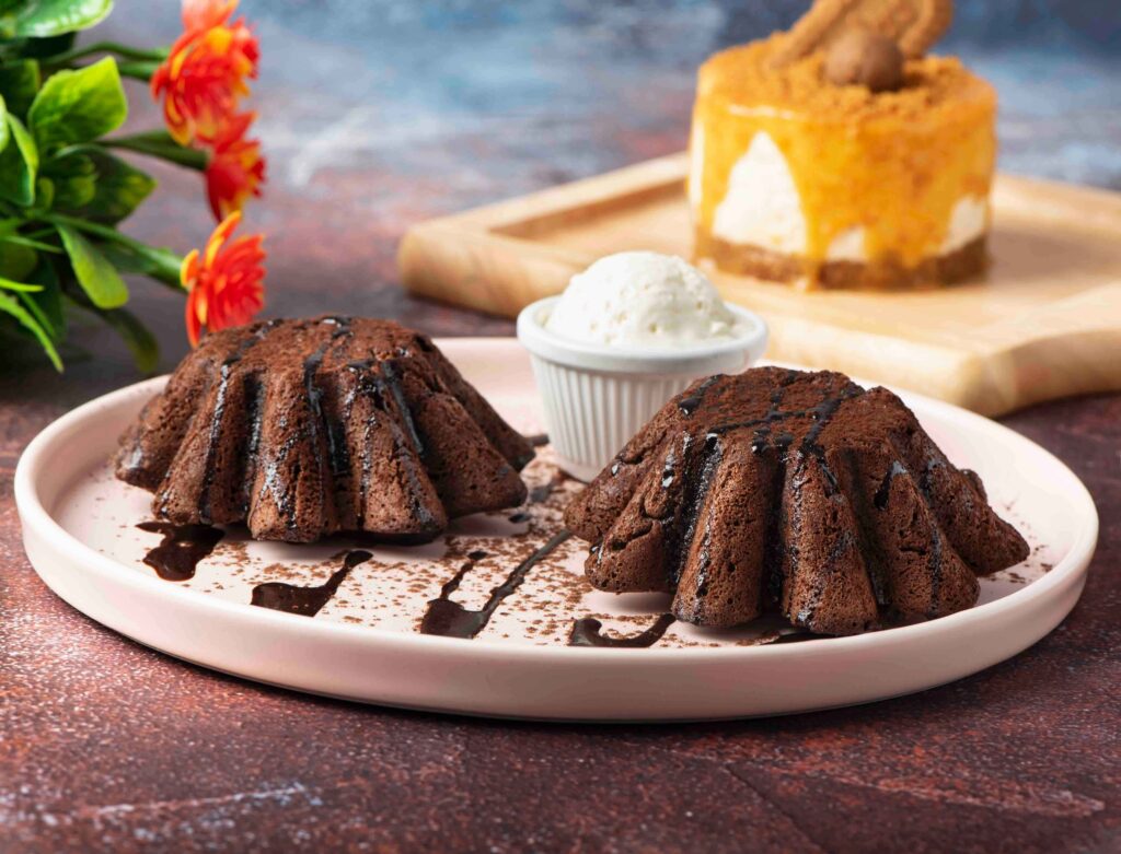 Molten Chocolate Cake on White Ceramic Plate