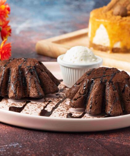 Molten Chocolate Cake on White Ceramic Plate