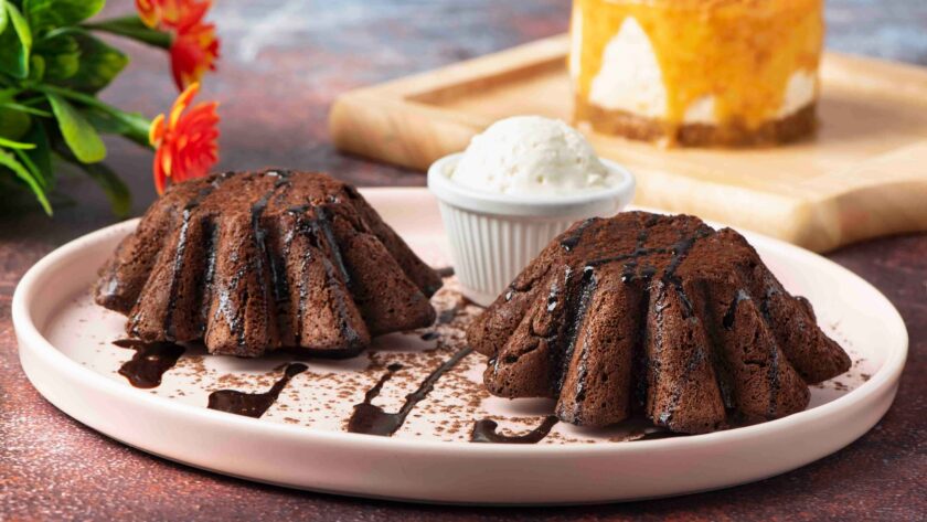 Molten Chocolate Cake on White Ceramic Plate