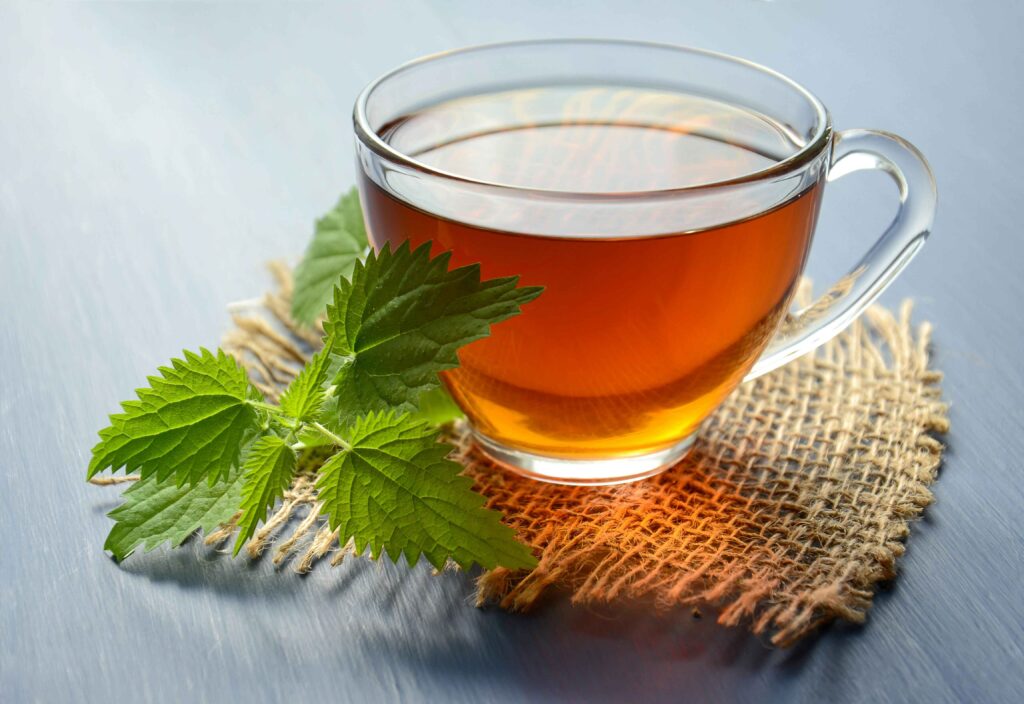 Green tea served in a cup.