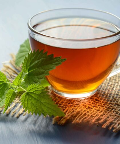 Green tea served in a cup.