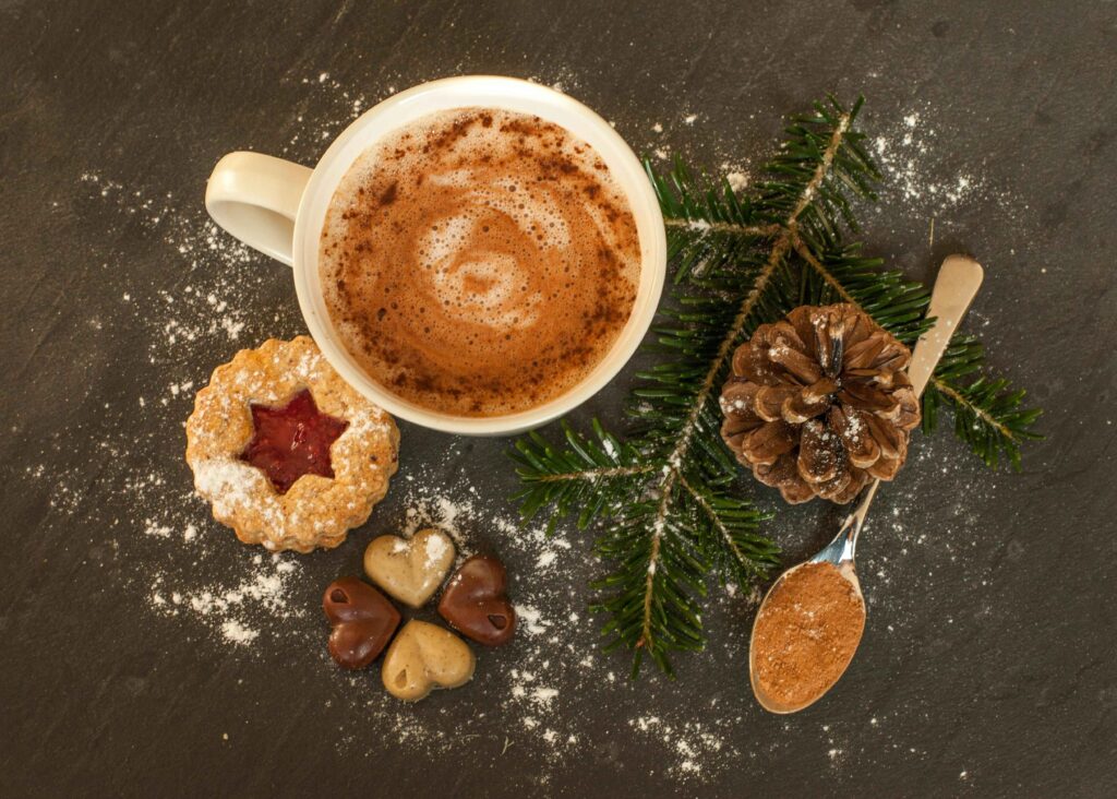 Triple Chocolate cookie and Coffee in White Coffee Cup