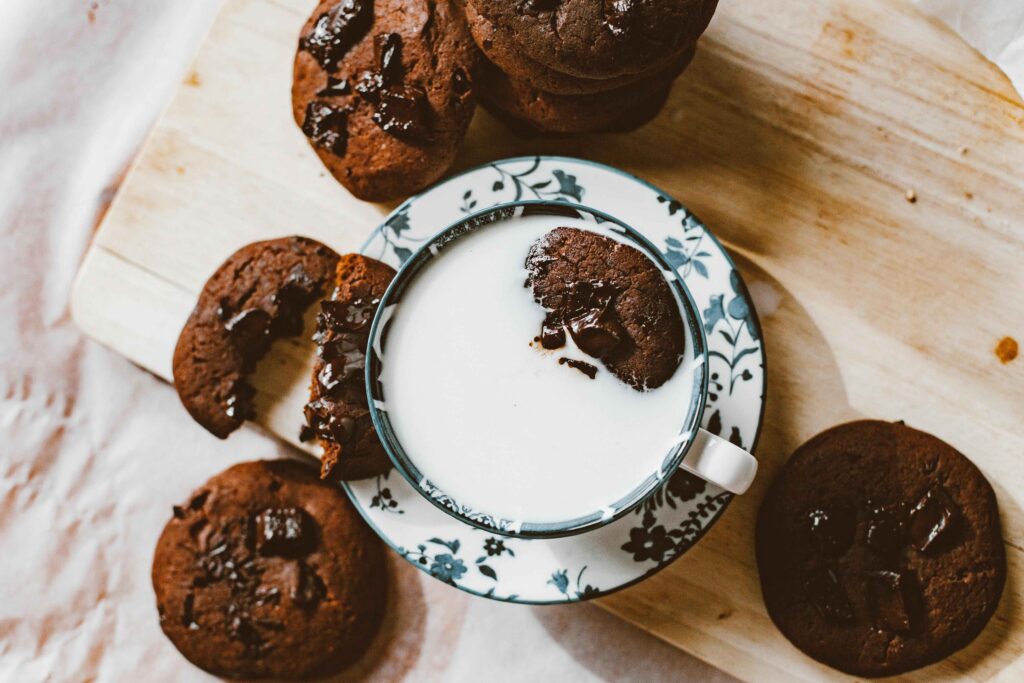 triple chocolate cookie and Cup of Milk.