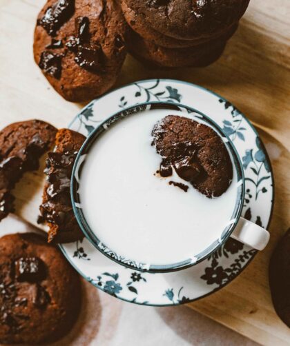 triple chocolate cookie and Cup of Milk.