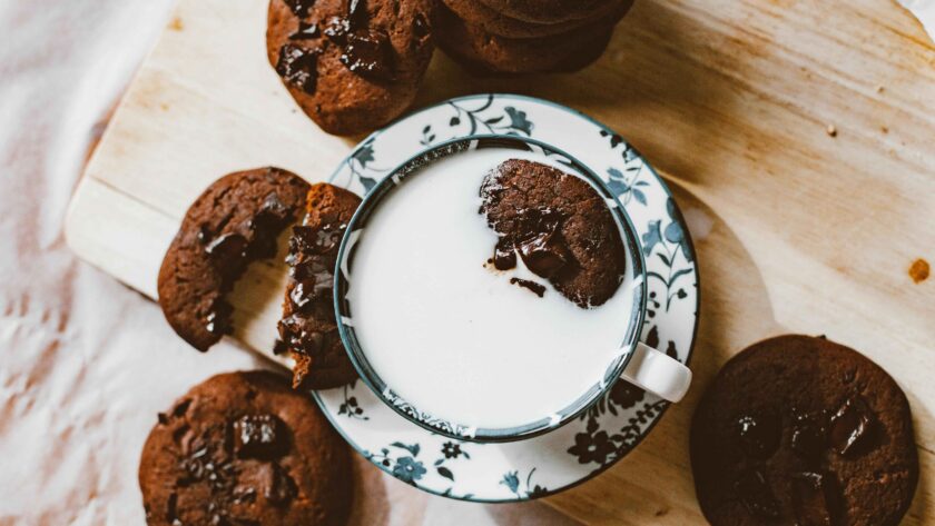 triple chocolate cookie and Cup of Milk.