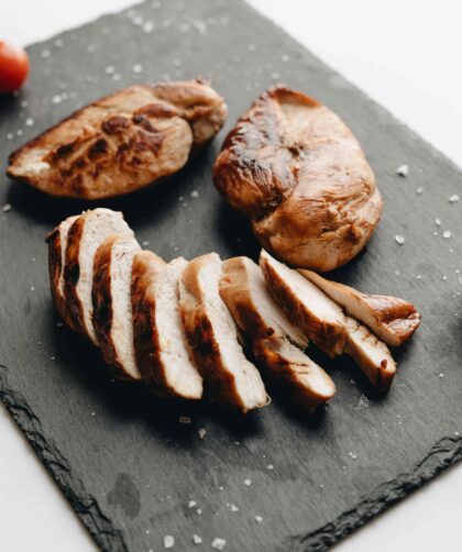 Baked Chicken Breast served in a black tray