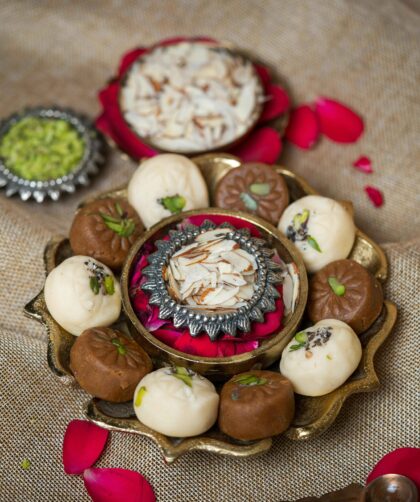 Brown and white Peda served in a plate