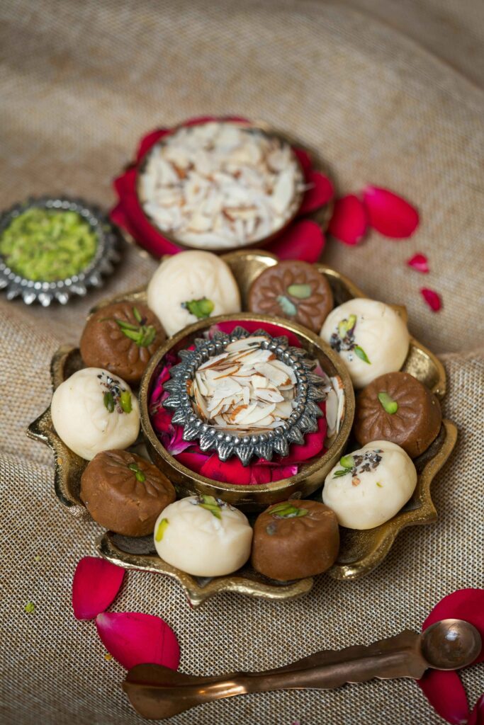 Brown and white Peda served in a plate