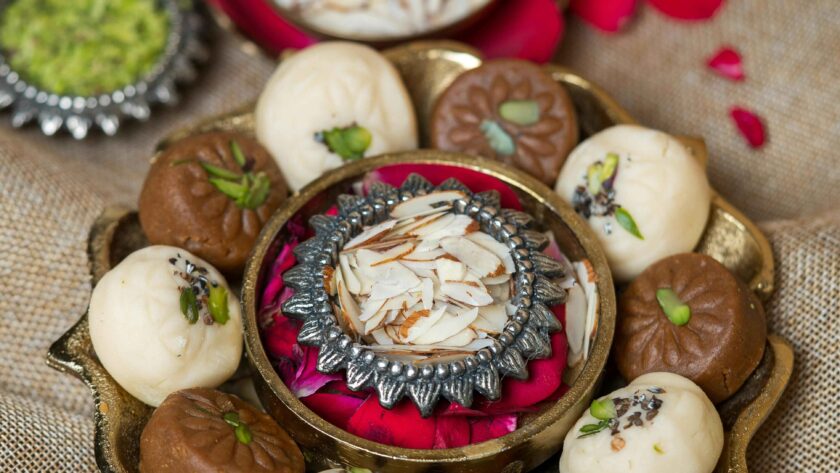 Brown and white Peda served in a plate