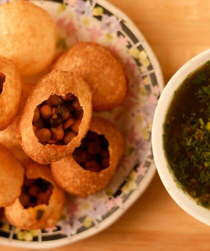 Pani puri served in plate and Pani puri water served in a Bowl