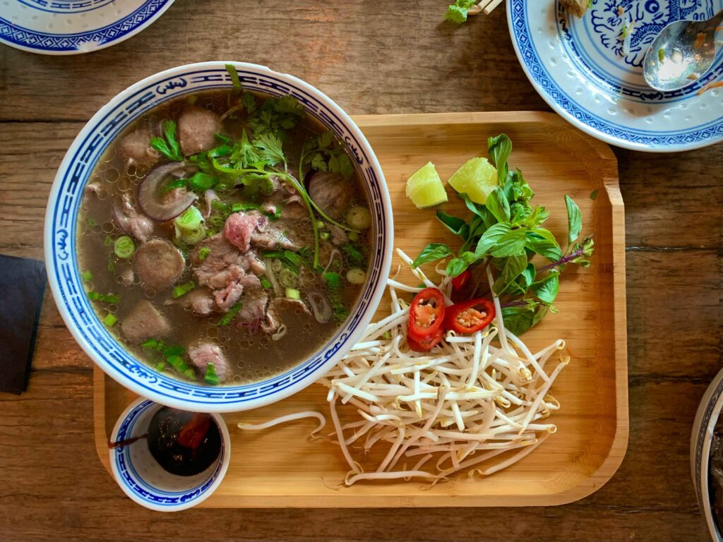 Vegetable Beef Soup served on a wooden Tray