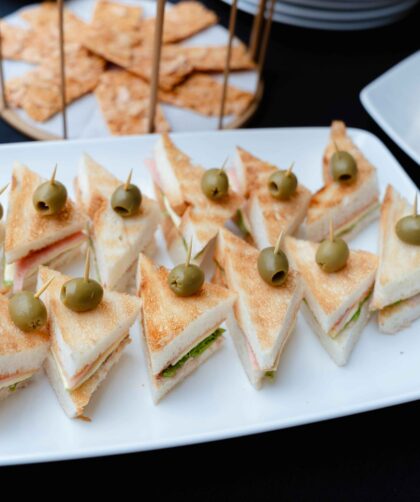 Cheese sandwich served on a white plate