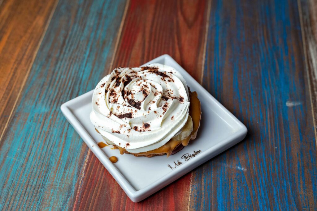 Banoffee Pie Served on a White tray.