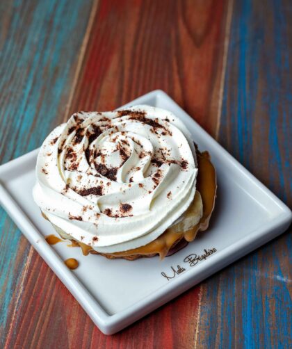Banoffee Pie Served on a White tray.