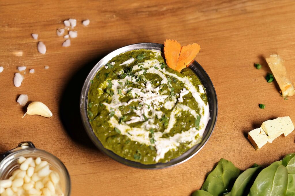 Palak Tofu served in a bowl