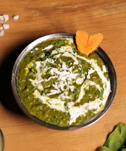 Palak Tofu served in a bowl
