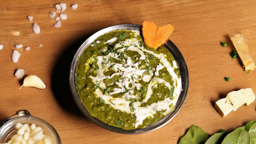 Palak Tofu served in a bowl