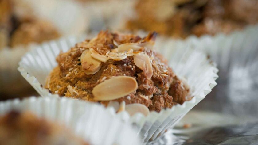 Banana Nut Muffin kept on a table