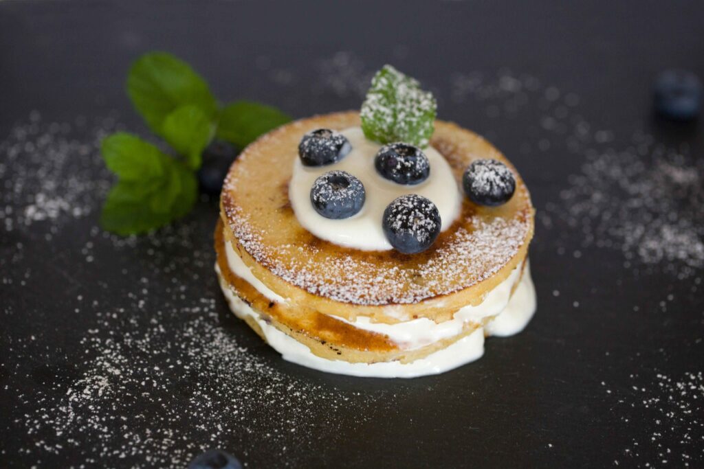 Japanese pancake served with berries.