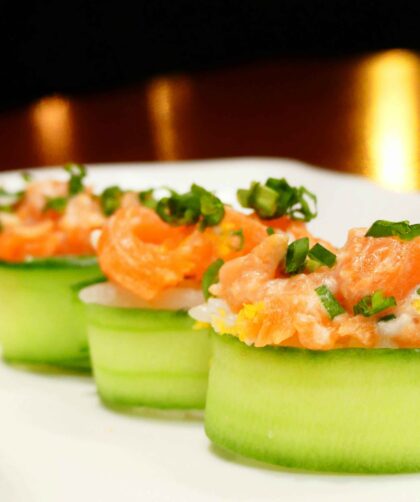 Indian Zucchini Roll Served on a white plate