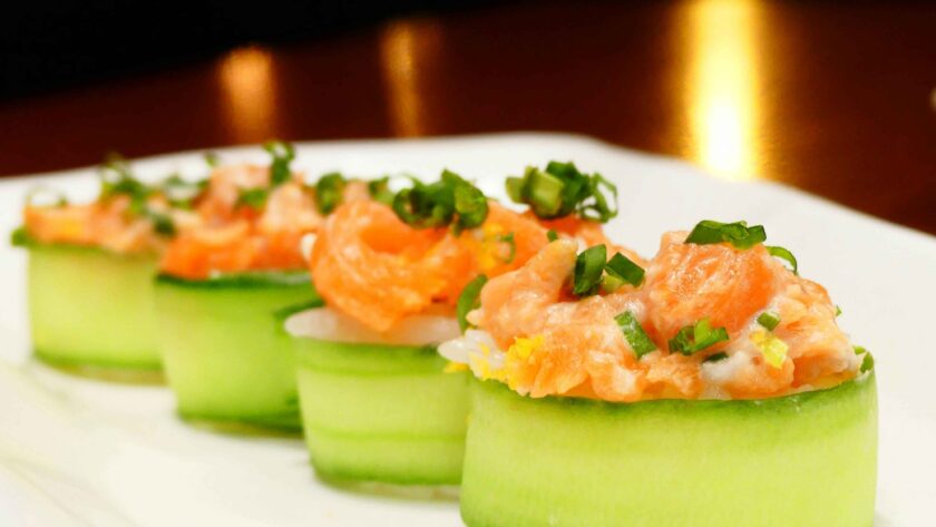 Indian Zucchini Roll Served on a white plate