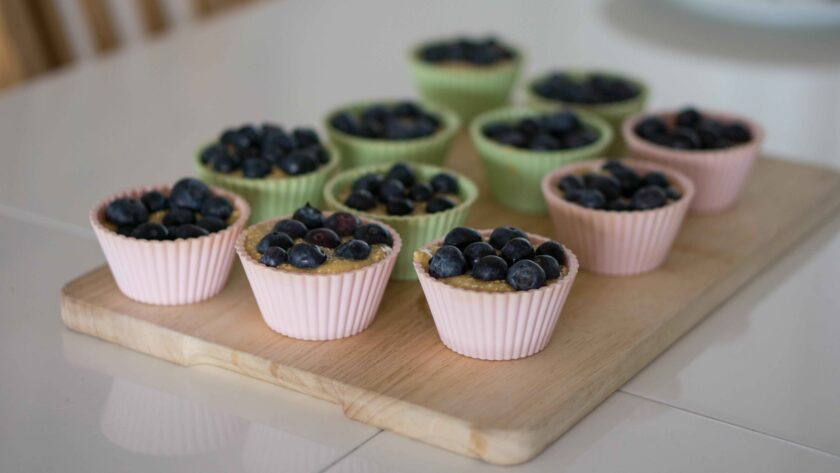 Blueberry Muffin Recipe served on wooden tray