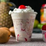 Strawberry Fluff in served in a glass