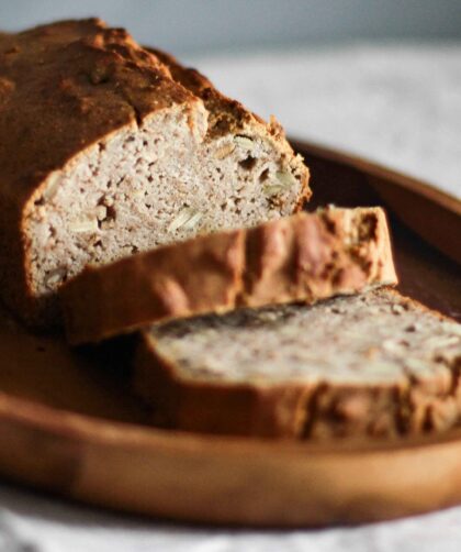 American Meatloaf served on a wooden plate