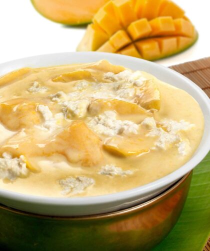 Sticky Mango Rice serves on a white plate