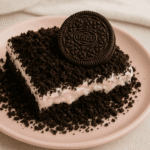Oreo Dirt Cake served on a white plate