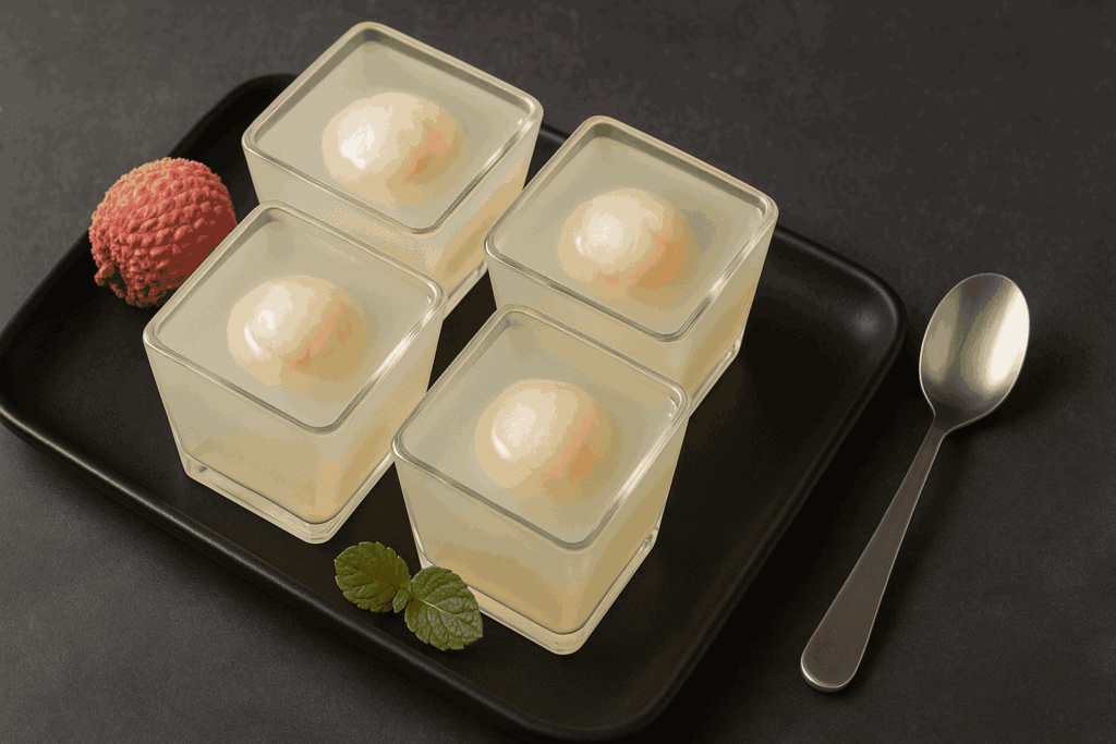 Litchi Jelly served in four glass
