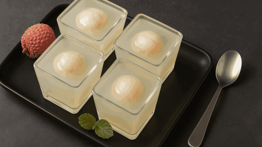 Litchi Jelly served in four glass
