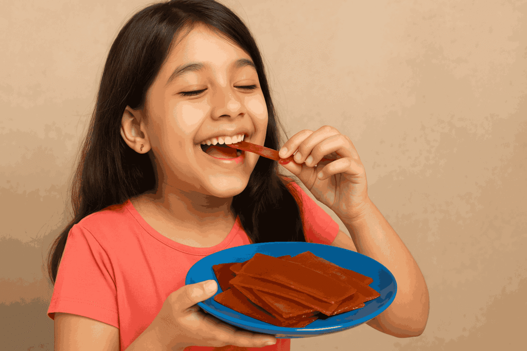 Aam Papad is eaten by a girl