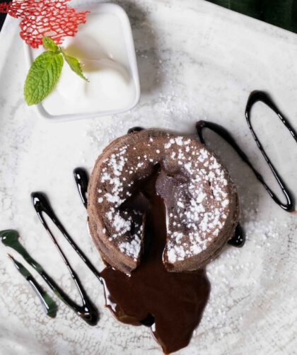 Choco Lava Cake served on a white plate
