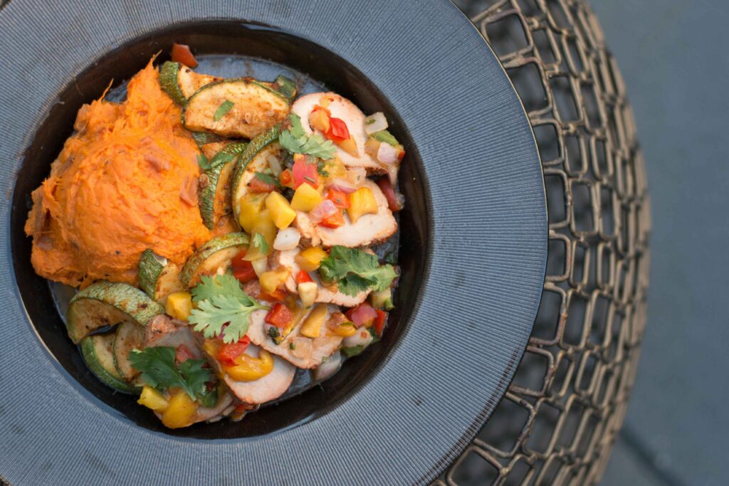 Mango Chicken served in a bowl