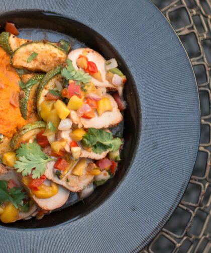 Mango Chicken served in a bowl