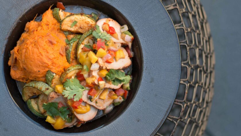 Mango Chicken served in a bowl