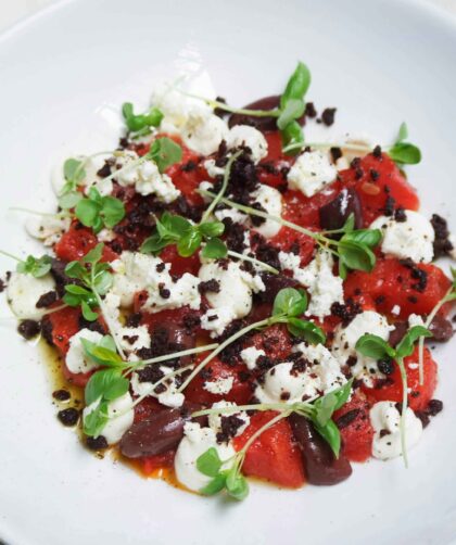 Watermelon Salad served in a bowl