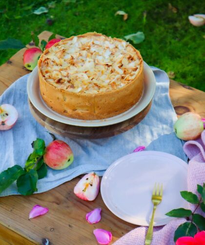 Apple Crumble served on a white plate