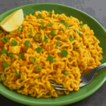 Egg Maggie served on a green plate