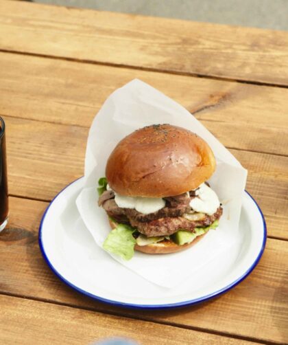 Beef Burger served on a white plate