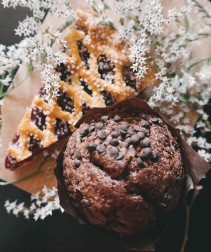 Chocolate Chip Muffin served with a waffle