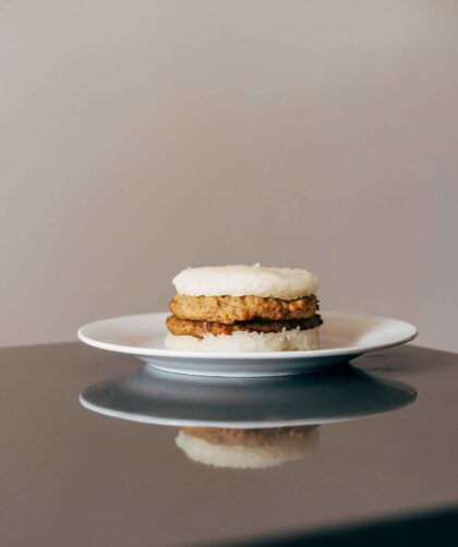 Rice Burger served on a white plate
