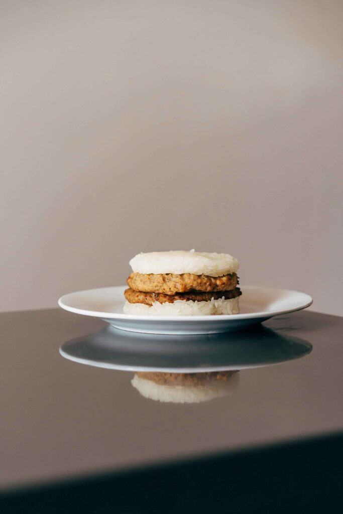 Rice Burger served on a white plate