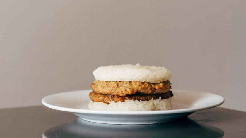 Rice Burger served on a white plate