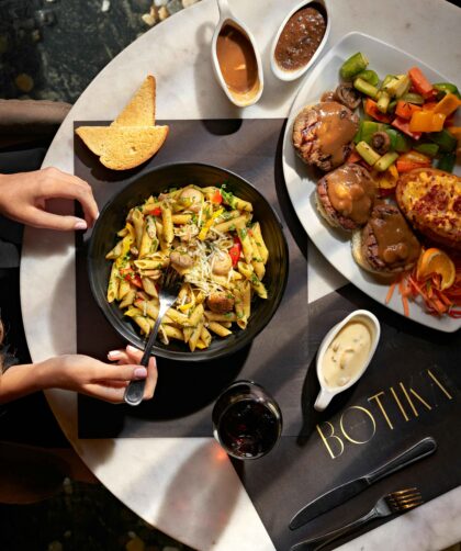 Maggie Pasta served in a black bowl