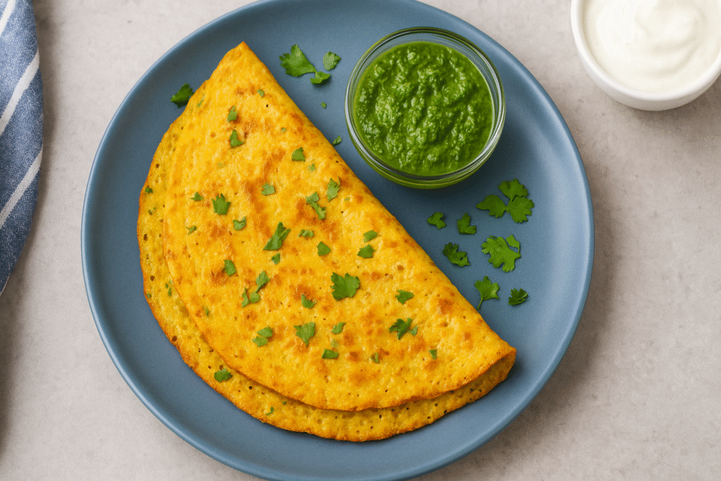 Moong Dal Chilla Seved with green chutney