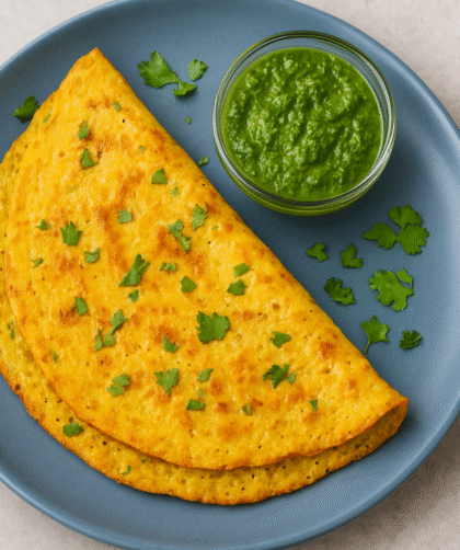 Moong Dal Chilla Seved with green chutney
